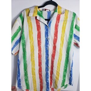 Vintage Trend Set Primary Color Stripe Button Up Shirt Made in USA Size 14